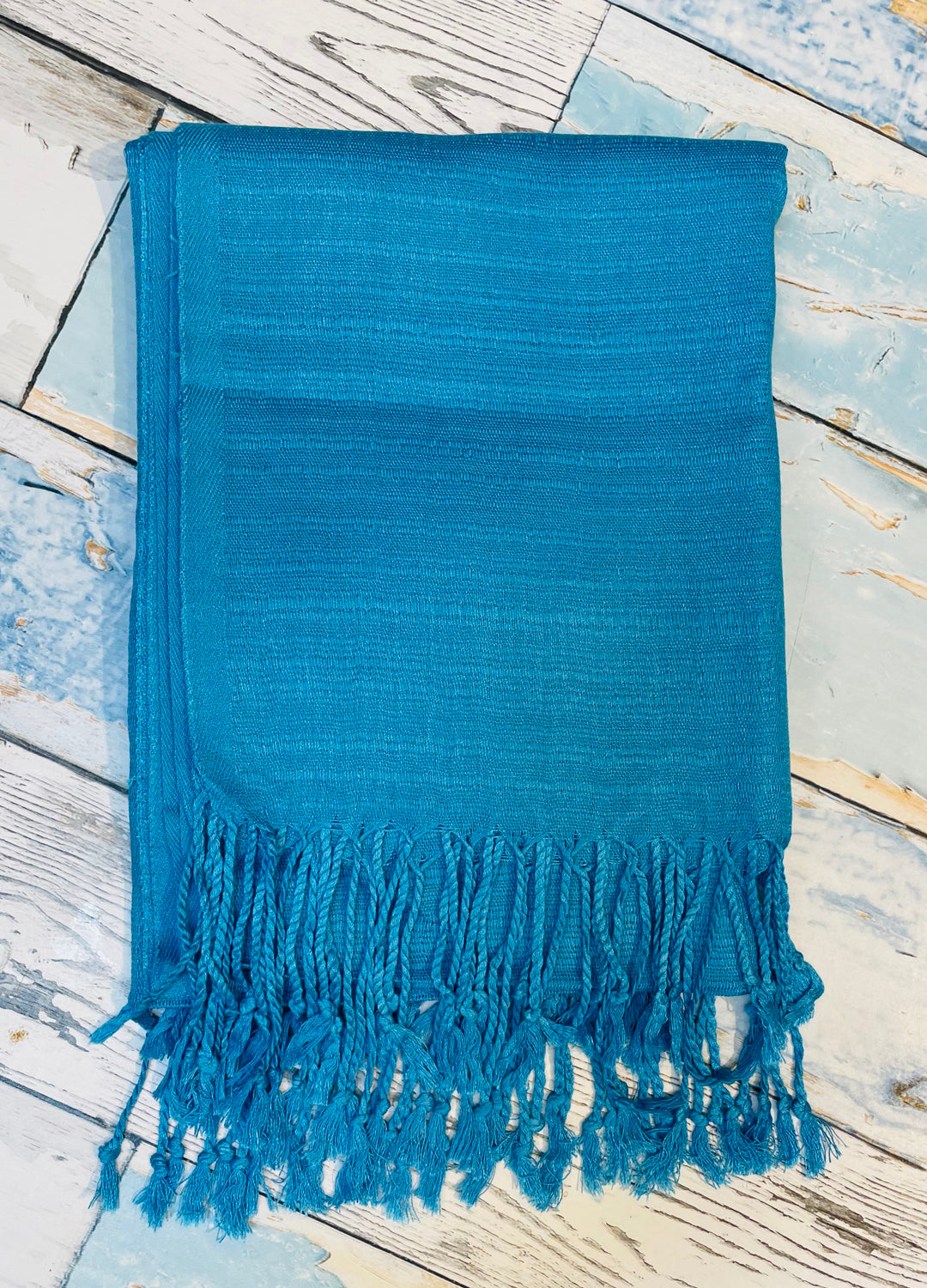 Azure blue Textured Silk Scarf