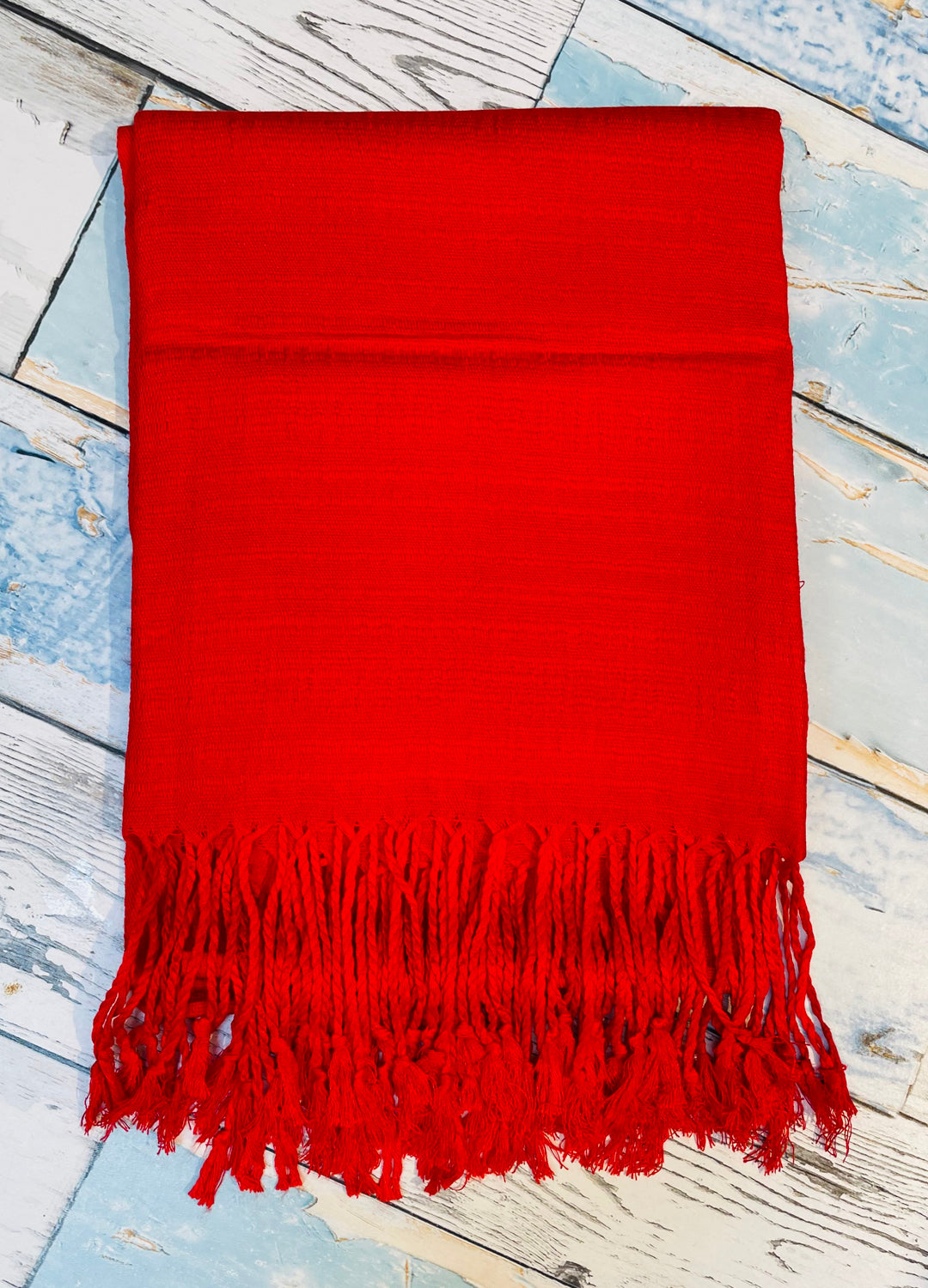 Bright Red Textured Silk Scarf