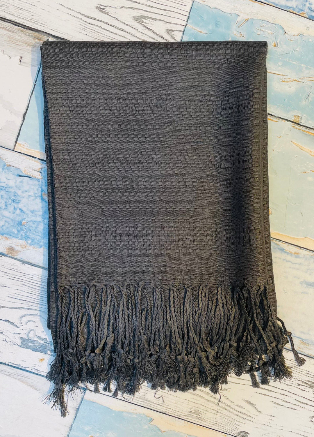 Charcoal Grey Textured Silk Scarf