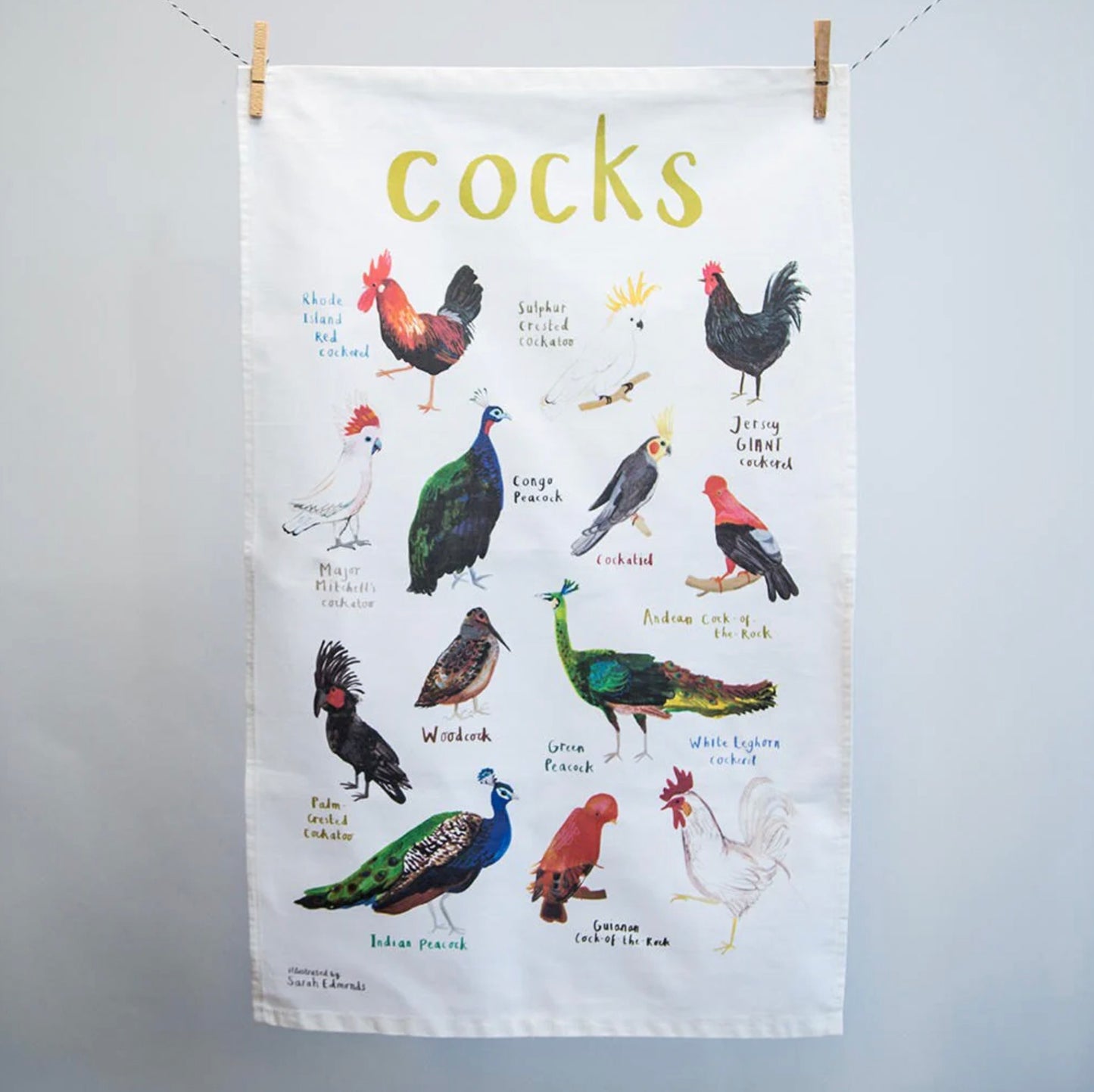 Sarah Edmonds Cocks Tea Towel