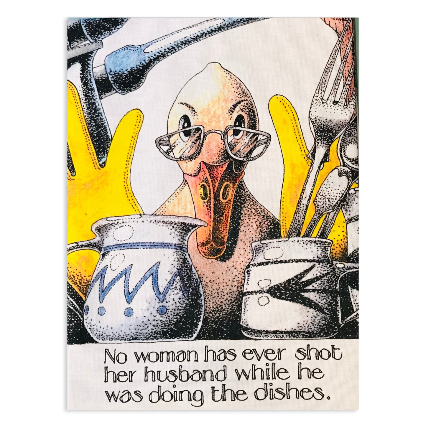 Simon Drew Doing the Dishes Tea Towel