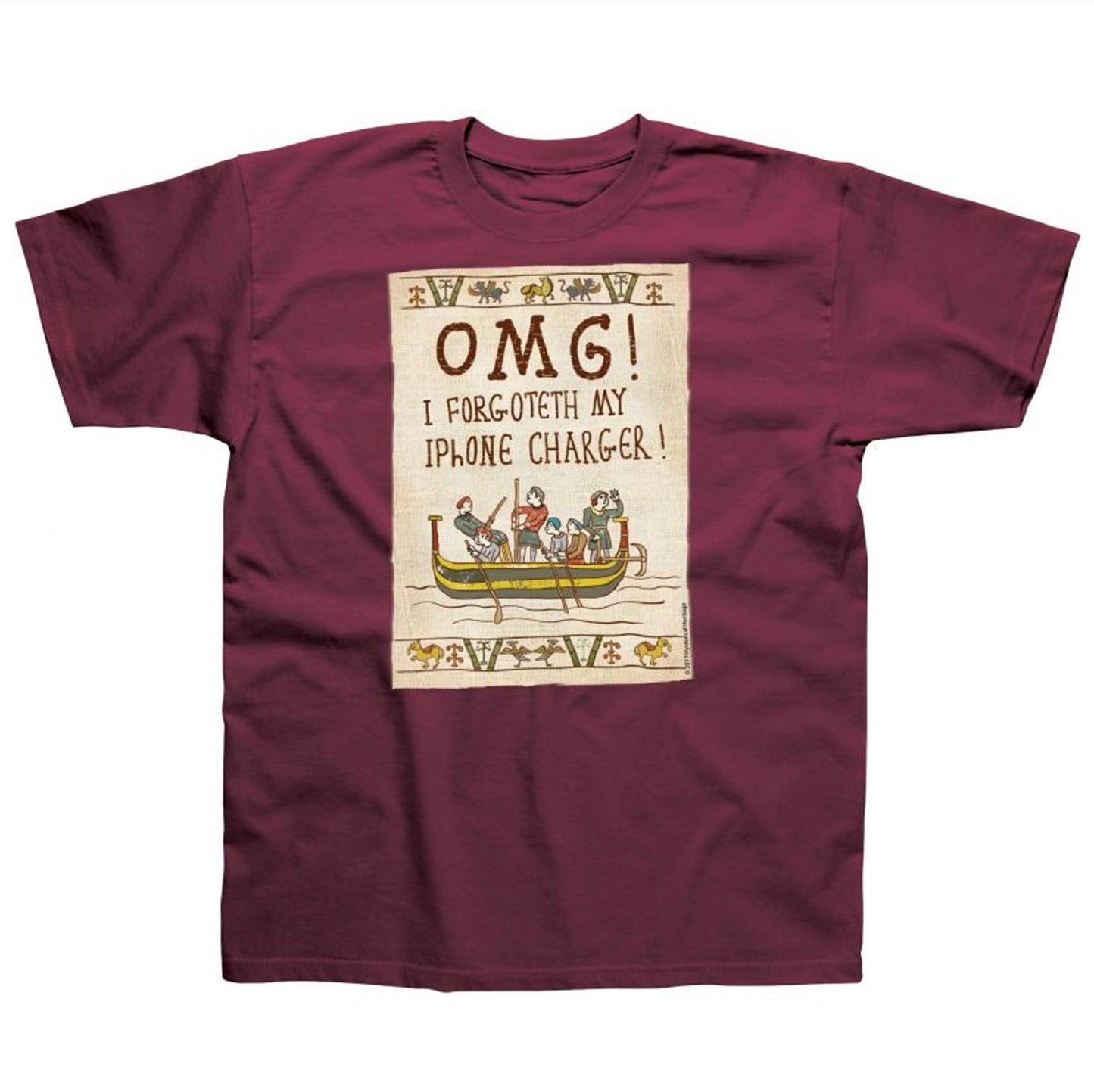 Hysterical Heritage OMG Phone Charger Maroon T Shirt