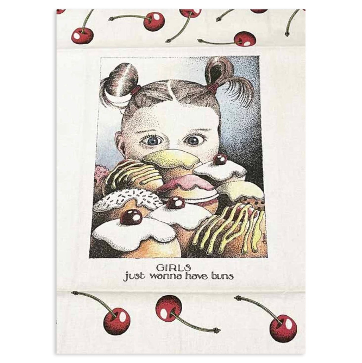 Simon Drew Girls Just Wanna Have Buns Tea Towel